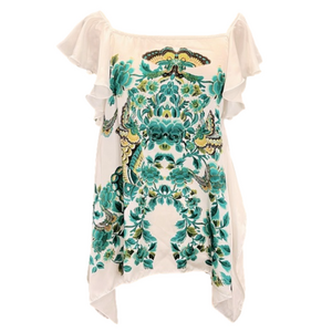 Max Studio Flowy Butterfly print Flutter Sleeve Scarf top White/green Size S